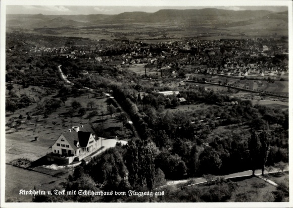 Postcard Kirchheim unter Teck Württemberg, Schützenhaus, aerial photograph