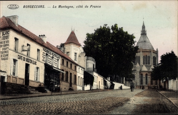 Postcard Bon Secours Bonsecours Péruwelz Hennegau, La Montagne, French coast, Café du Mouton Blanc