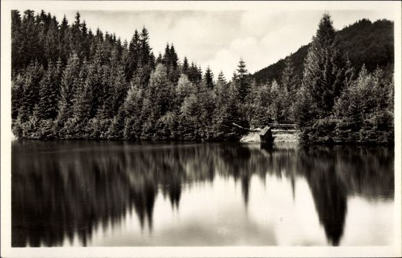 Postcard Erlbach in Vogtland, raft pond in the state municipal valley