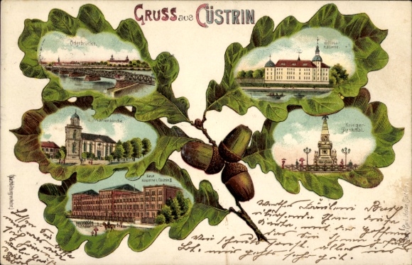 Eichenblatt Litho Kostrzyn nad Odrą Cüstrin Küstrin, Schlosskaserne, Marienkirche, Kriegerdenkmal