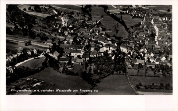 Postcard Klingenmünster on the Palatinate Wine Route, aerial photograph of the town