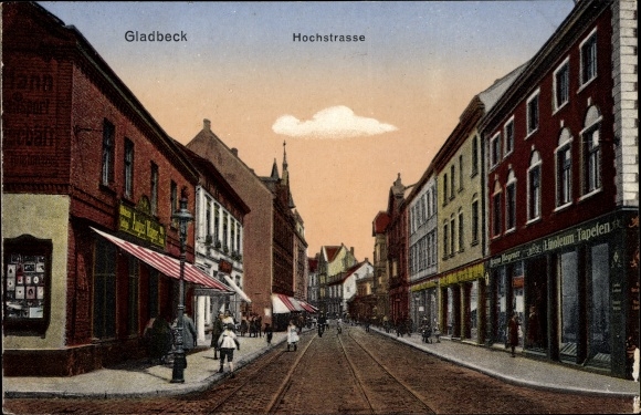 Postcard Gladbeck in the Ruhr area of Westphalia, elevated road, shops