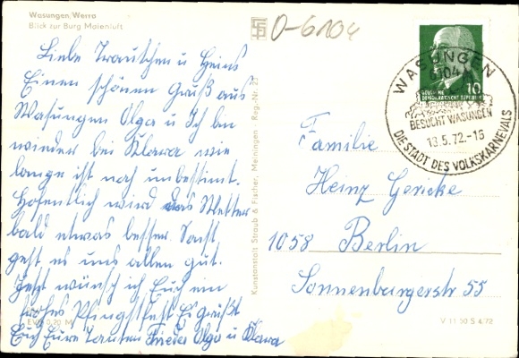 Postcard Wasungen in the Thuringian Forest, view to Marienluft Castle