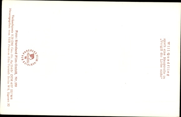 Postcard Actor Will Quadflieg, Portrait, Film Don't forget love