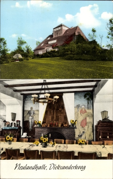 KP Dieksanderkoog Friedrichskoog w Dithmarschen, Gasthaus Neulandhalle, widok wnętrza