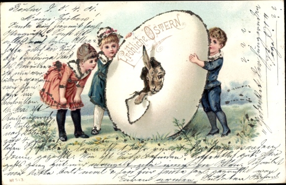 Glitter Chromo-Litho Congratulations Easter, Children, Easter Bunny, Easter Egg