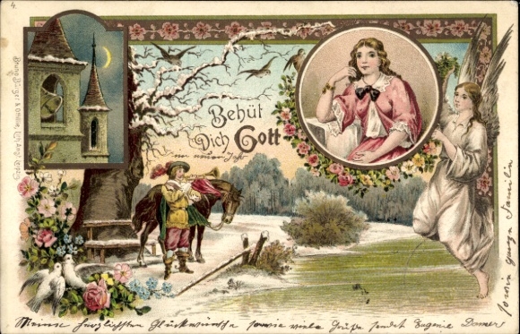 Moonlight litho Waldshut Tiengen am Hochrhein, God protect you, trumpeter, angel, portrait