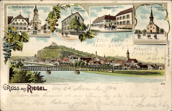 lito Riegel am Kaiserstuhl, kościół, sierociniec, poczta cesarska, most