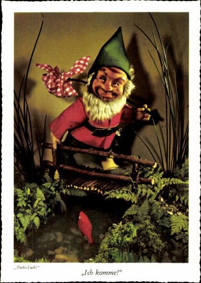 8 old Postcard dwarfs in the forest Pucki Lucki, various views