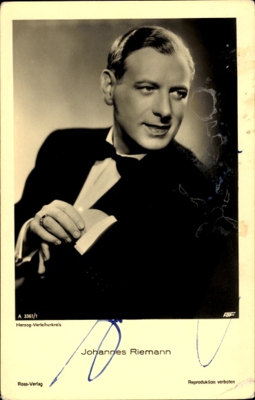 Postcard actor Johannes Riemann, Ross Verlag A 3361 1, portrait, autograph