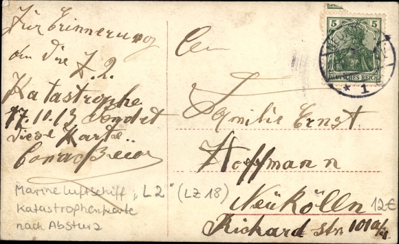 Postcard disaster of the naval airship L II 17 October 1913, zeppelin crash