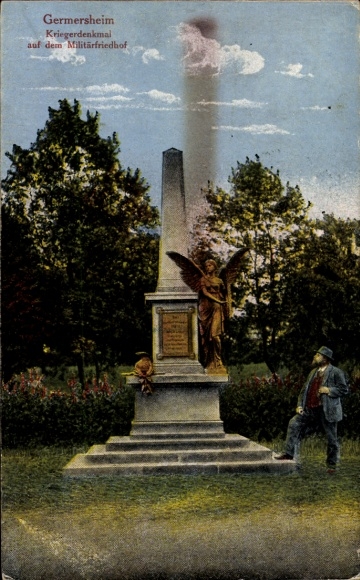 Postcard Germersheim in the Rhine plain, war memorial at the military cemetery