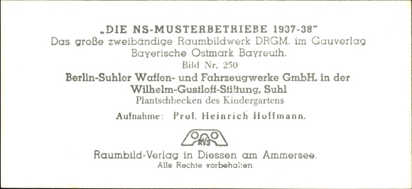 Stereo spatial image photo &quot;The NS model companies 1937-38&quot; No. 250 Berlin Suhler Waffenwerke, kindergarten