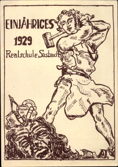 Studentika Postcard Sasbach am Kaiserstuhl, one-year Realschule 1929