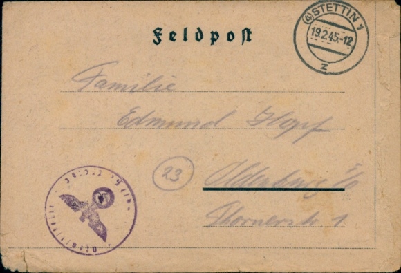 Feldpost Postleitzahlenstempel (4) Stettin