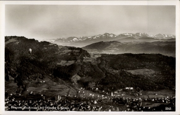 Postcard Bregenz and Lochau Vorarlberg, Pfänder, aerial photograph, Alps