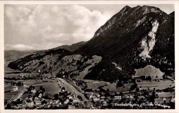 Postcard Eschenlohe in Upper Bavaria, aerial photograph