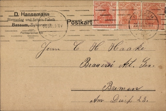 KP Bassum w Dolnej Saksonii, D. Hansemann, wydawca piwa, Seltersfabrik, Sykerstraße 1
