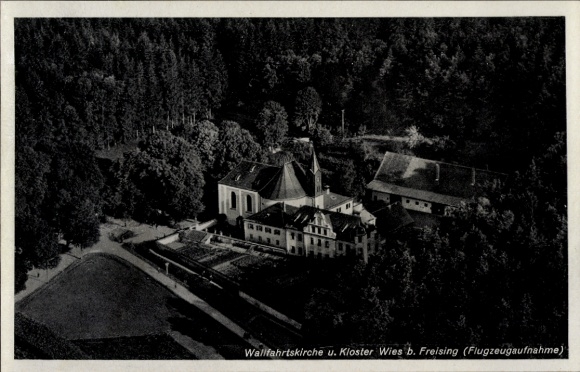 Postcard Wies Steingaden in Upper Bavaria, Wieskirche, pilgrimage church Wies, aerial photograph