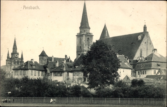 Ansichtkaart Ansbach in Midden-Franken, gedeeltelijk zicht