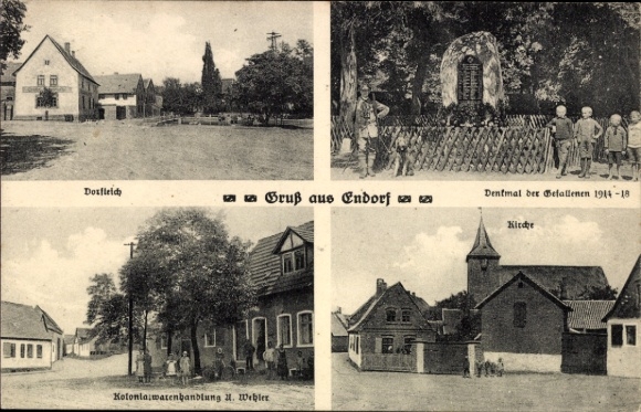 Ak Endorf Falkenstein im Harz, dorpsvijver, oorlogsmonument, Wehler-supermarkt, kerk