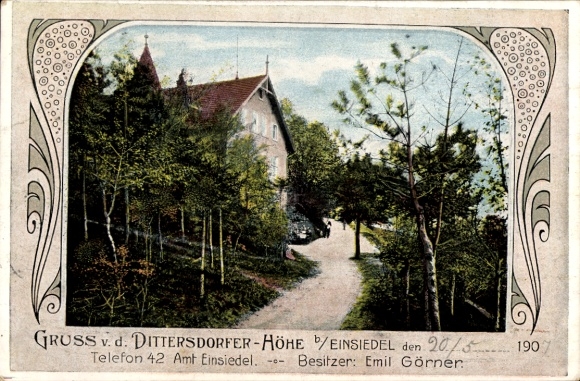 Passepartout Postcard Dittersdorf Amtsberg in the Ore Mountains, Dittersdorfer Höhe, Gasthaus Emil Görner