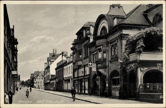 Postcard Homburg in the Palatinate Saarland, Adolf Hitler Street, pharmacy