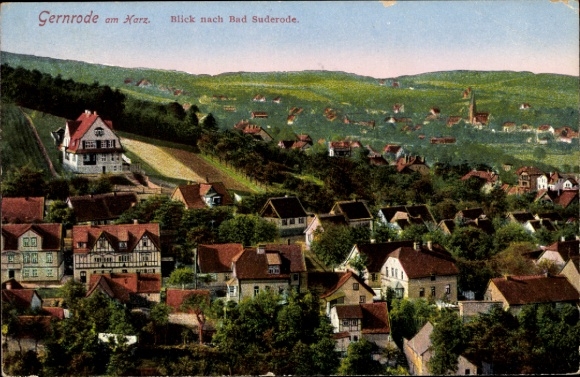 Ak Gernrode Quedlinburg in het Harzgebergte, panoramisch uitzicht, uitzicht op Bad Suderode, prachtige villa's, landelijk