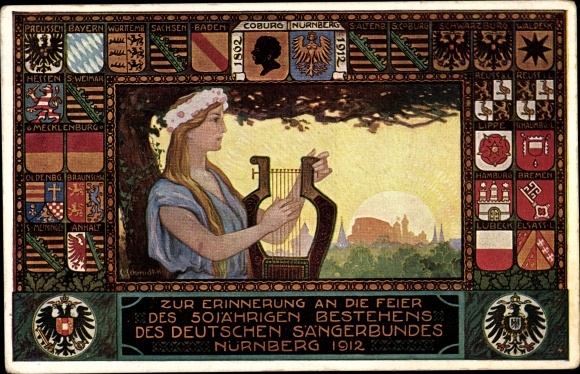 Coat of arms artist PC Schmidt, C., Nuremberg, 50th anniversary of the German Singers&#39; Association 1912, Singers&#39; Association Festival