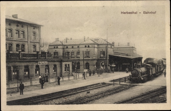 Ansichtkaart Herbesthal Lontzen Wallonië Luik, treinstation, spoorzijde, stoomlocomotief