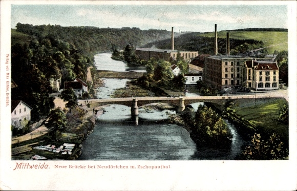 Ak Neudörfchen Mittweida in Saksen, Nieuwe Brug, Zschopautal