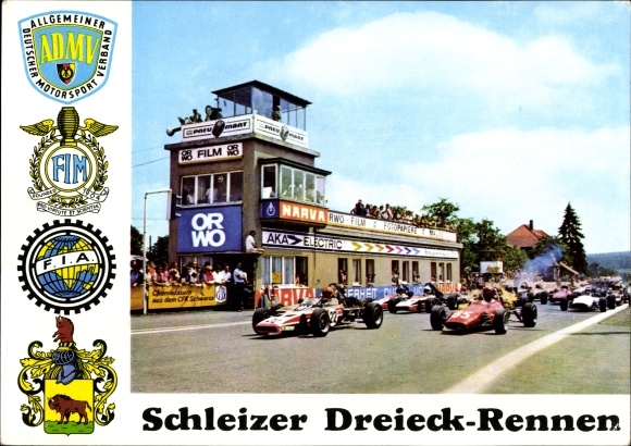 Ak Schleiz in Thüringen, Schleizer Dreieck Rennen, ADMV, FIA, FIM, Wappen, Formel C9 Wagen