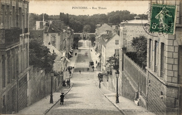 PC Pontoise Val d'Oise, street view in Rue Thiers, architecture, postmark