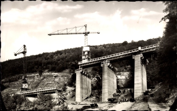 Wiesensteig bridge in Württemberg, construction of a bridge, cranes, construction site