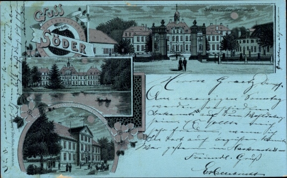 Moonlight Chromo-Litho Söder Holle in Lower Saxony, Castle, Heidekrug