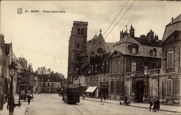 Postcard Dijon Côte d'Or, Emile Zola square, tram
