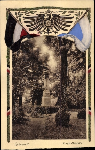 PC Grünstadt in the district of Bad Dürkheim, war memorial, flags