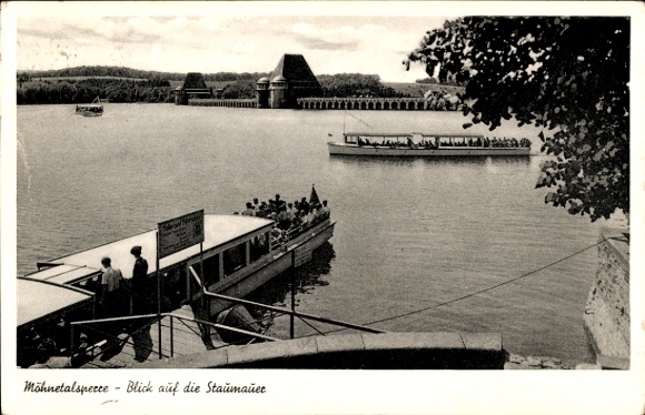 Postcard Mülheim an der Möhne Warstein in the Sauerland, view of the dam, view of the water...