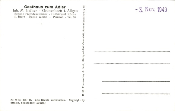 Postcard Bad Grönenbach in Allgäu, aerial photograph, Gasthaus zum Adler, owner M. Hafner