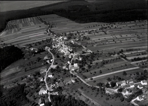 Aerial photograph of Gaggenau in the Murg Valley, Black Forest. A black-and-white aerial photograph of the village of Gaggenau. To see...