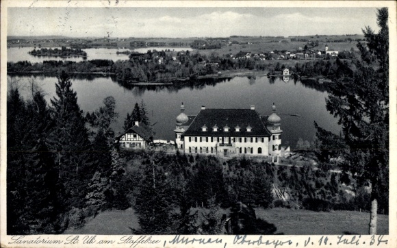 Postcard Feldafing on Lake Starnberg Upper Bavaria, Sanatorium St. Uk on Lake Staffelsee, landscape, quiet G