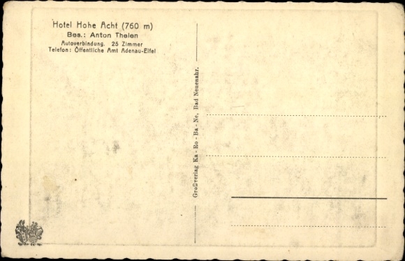 Artist Postcard Adenau in the Eifel, Hotel Hohe Acht