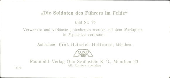 Stereo spatial image photo &quot;The soldiers of the Führer in the field&quot;, No. 95, beds for Jews are burned