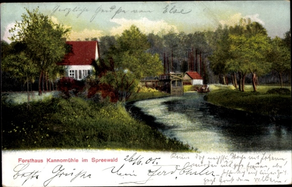 Postcard Kannomühle Alt Zauche Wußwerk am Spreewald, forester's house, river