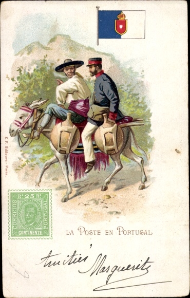 Stamps Chromo-Litho Portugal, La Poste en Portugal, Postman, mule