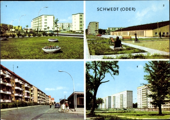 Postcard Schwedt an der Oder, Julian Marchlewski Ring, sports hall, Ernst Thälmann Straße, Leninallee