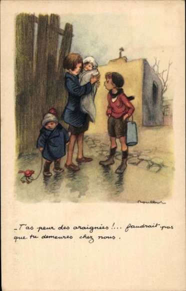 Artist Postcard Poulbot, Franciscque, You're afraid of spiders, Ligue Nationale against the Taudis
