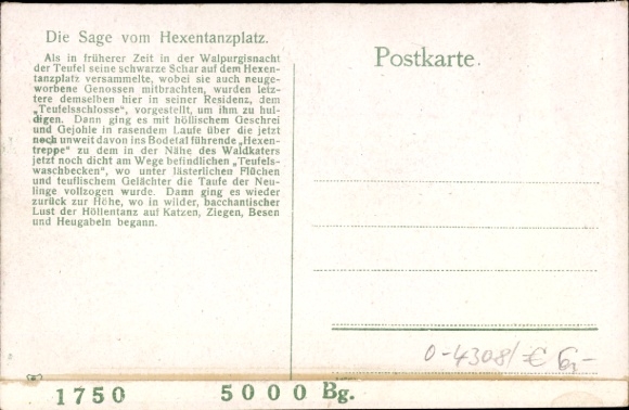 Postcard Thale in the Harz Mountains, Witches' Dance Floor, Devil's Pool, Witches, Devil's Castle