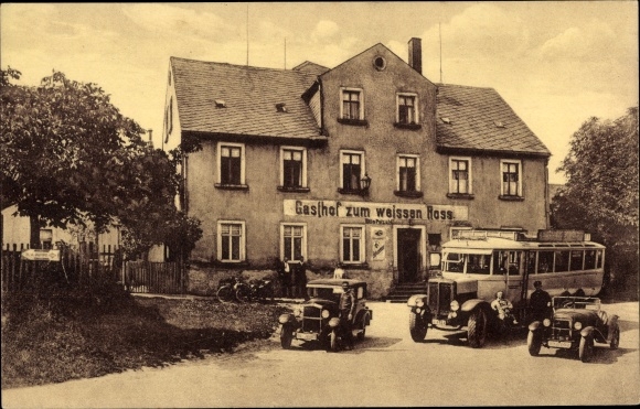 Ak Claußnitz in Sachsen, Gasthof zum weißen Ross, Autobus