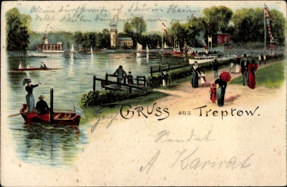 Chromo-Litho Berlin Treptow, Kaiser Wilhelmgarten, steamer dock